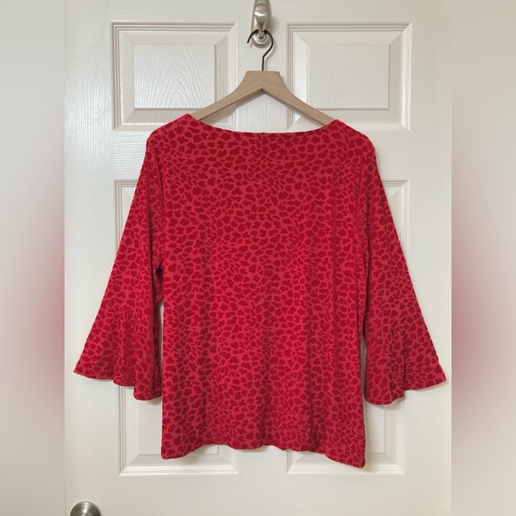 Talbots Women’s Red Velvet Burnout Flare Sleeve Shirt Size XL Maximalist Blouse - Picture 3 of 6